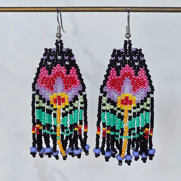 Hand Crafted Jewelry - Lotus Candy Fringe Beaded Earrings Handmade Boheme Jewelry